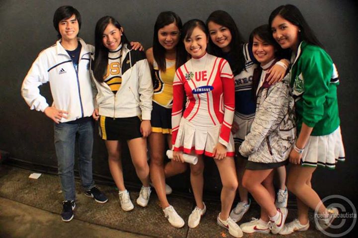 Job de Leon (left) together with most of the UAAP Season 72 courtside reporters. File photo by Ronin Bautista